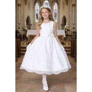 NEW Girls First Holy Communion Dress Size 12 - Emb Tulle Tea-length Sequins